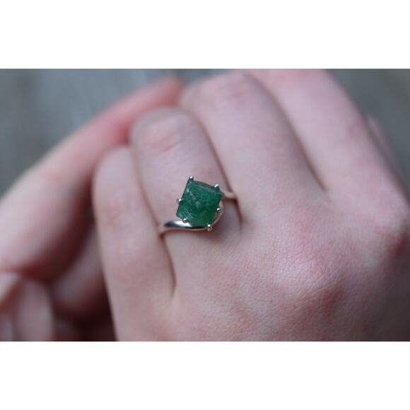 Jewelry - Emerald ring, Natural Emerald engagement Ring sterling silver simple minimalist